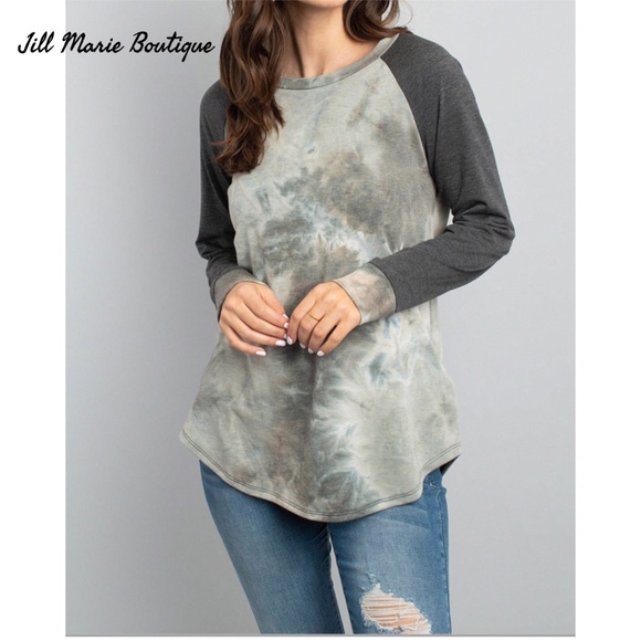 Long sleeve top NWT tie dye olive green and gray - Picture 2 of 6